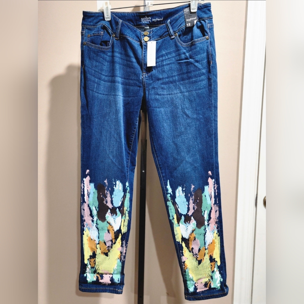 NWT NY&Company Mid-Rise SoHo Painted Print Boyfriend Jeans Size 12R